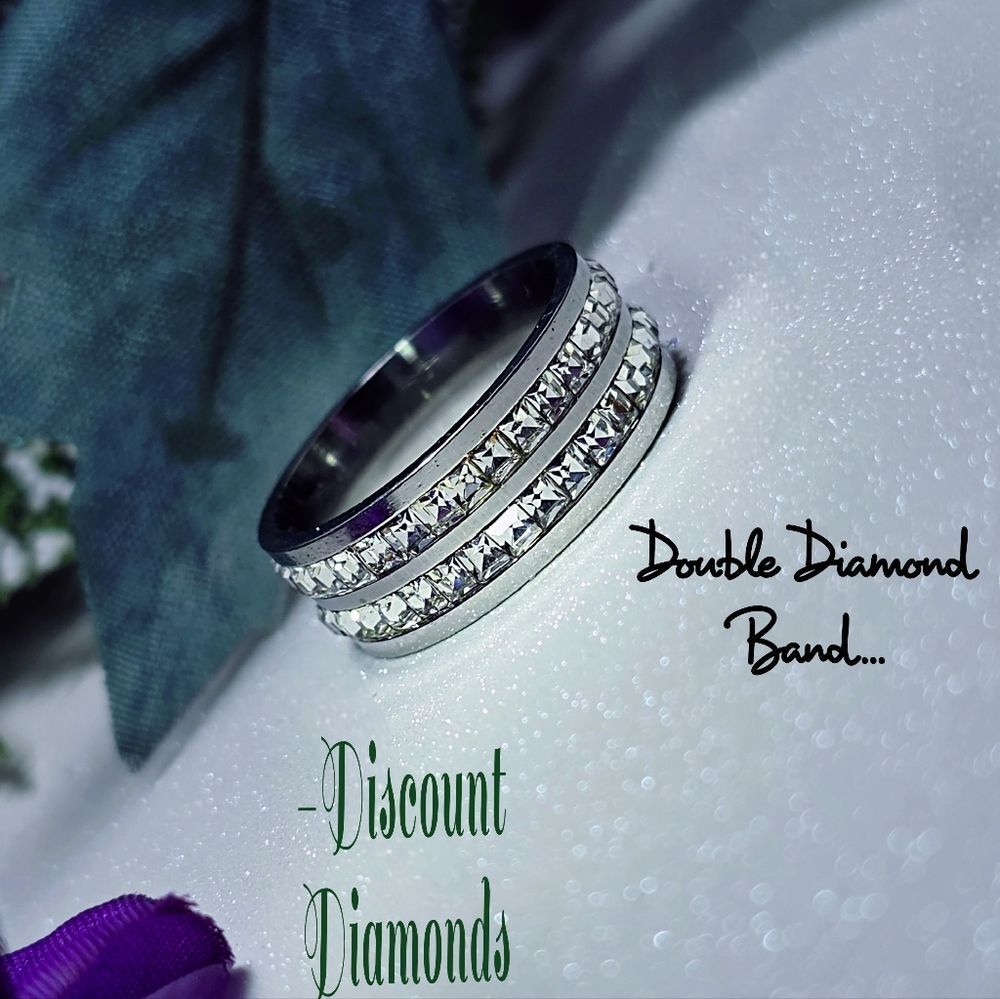 White Baguette Diamond Wedding or Cocktail Ring on  Titanium